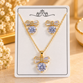 Gold Plated Bow Pendant Necklace and Earrings Set for Women & Girls | Elegant Cubic Zirconia Jewelry Set with Matching Stud Earrings | Party Wear, Wedding, Birthday & Gifting