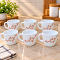 Cello Ricca Twilight Ceramic Cups 100 ML, Pack of 6 | White Tea and Coffee Cups with Elegant Orange & Grey Leaf Design | Small Cups for Tea, Espresso, Milk, Home, Office and Daily Use