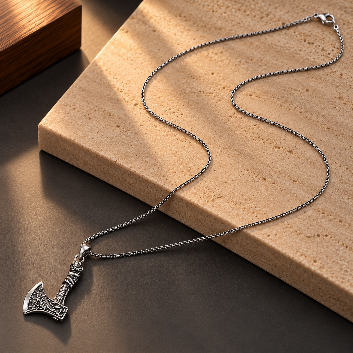 Stainless Steel Silver Axe Pendant Necklace for Men, 62 cm Long, 2 mm Chain Width | Antique Viking Style Hatchet Pendant, Gothic Fashion Jewellery for Party Wear, Casual Wear & Gifting