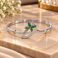Women’s Silver-Tone Emerald Green Butterfly Designer Bangle Bracelet with Crystal Stone Embellishments, Elegant Fashion Jewellery for Party, Wedding & Festive Wear