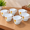 Cello Vogue Zinnia Cup Set of 6, 100 ML Each | White Floral Tea Cups with Yellow Flower Design | Stylish Cups for Tea, Coffee, Milk & Daily Use | Elegant Drinkware Set