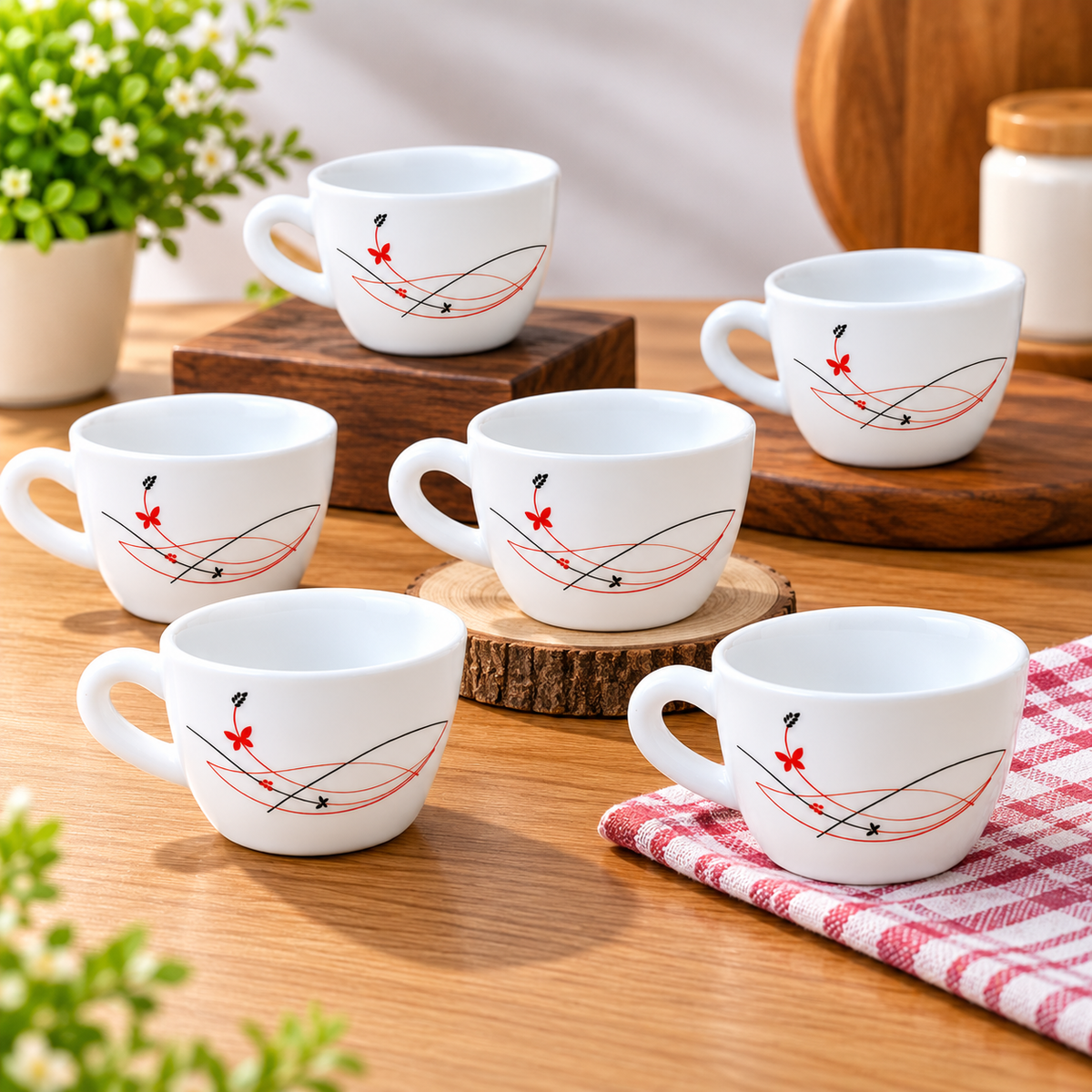Cello Queen Cup Lush Fiesta 130 ML, Pack of 6 | Elegant Floral Design Tea Cups for Tea, Coffee, Milk & Hot Beverages | Stylish Cups for Home, Office & Daily Use