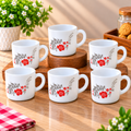 Cello Stella Cup Scarlet Bliss 100 ml, Set of 6 Floral Printed Cups, Elegant White Tea Cups for Tea, Coffee, Espresso, Milk and Beverages, Stylish Small Cups for Home, Office and Gifting