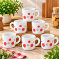 Cello Stella Magical Star Cup Set of 6, 100 ML Each | White Floral Printed Tea and Coffee Cups | Red and Grey Star Flower Design Small Beverage Cups for Home, Office, Espresso and Gifting