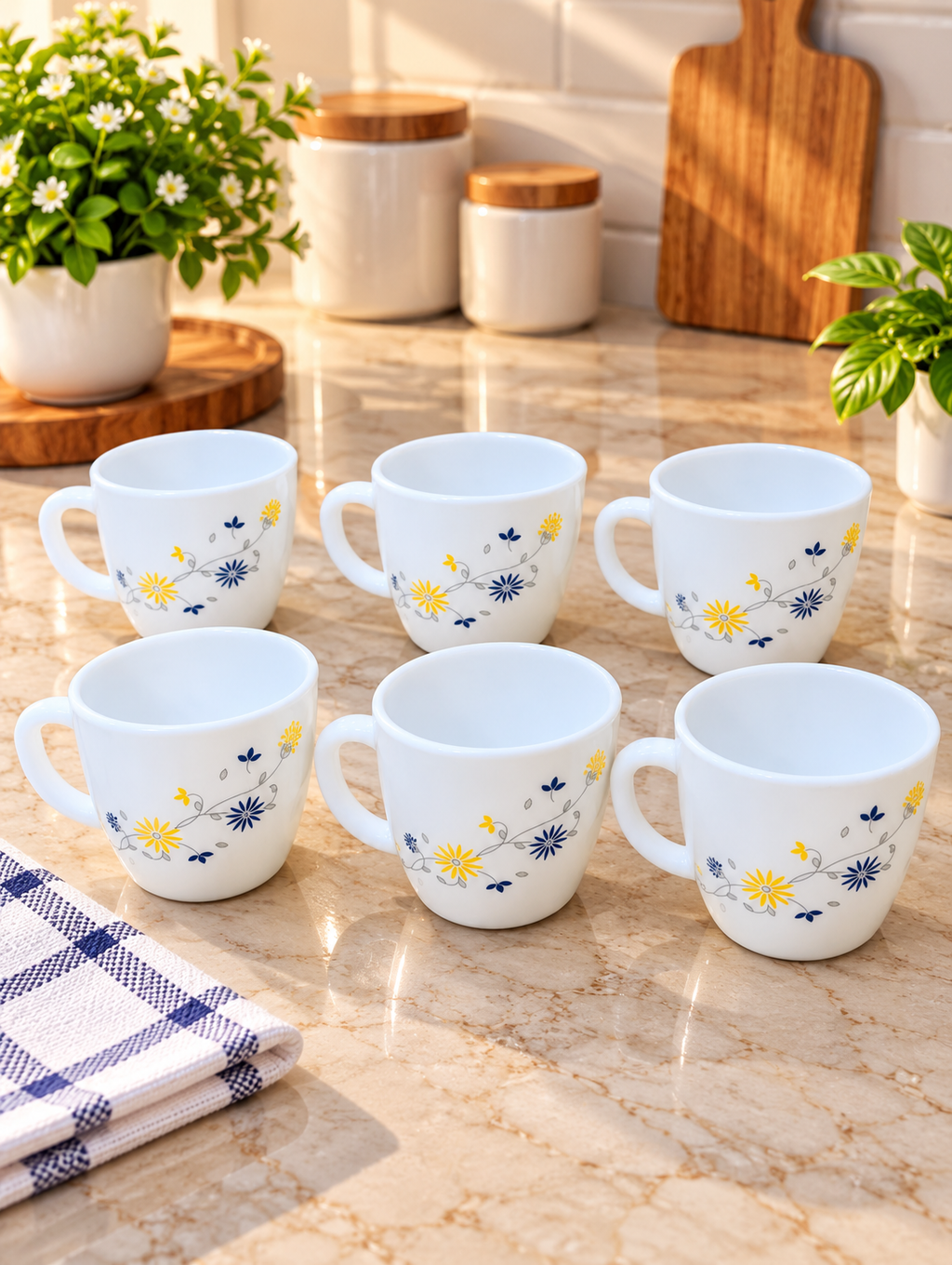 Cello Ricca Blooming Daisy Cup Set of 6, 100 ML Each | Floral Printed Tea Cups for Tea, Coffee, Milk & Beverages | Elegant White Cups for Daily Use, Home, Kitchen & Gifting