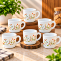 Cello Stella Hanging Garden Cup Set of 6, 100 ML Each | White Floral Printed Tea Cups for Tea, Coffee, Espresso, Green Tea & Serving | Elegant Small Cups for Home, Office and Gifting
