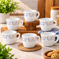 LARAH Primrose Cup Set of 6, 100ML Each | Premium Floral Design Tea Cups | Elegant Printed Cups for Tea, Coffee, Milk & Beverages | Stylish Cups for Home, Kitchen & Gifting