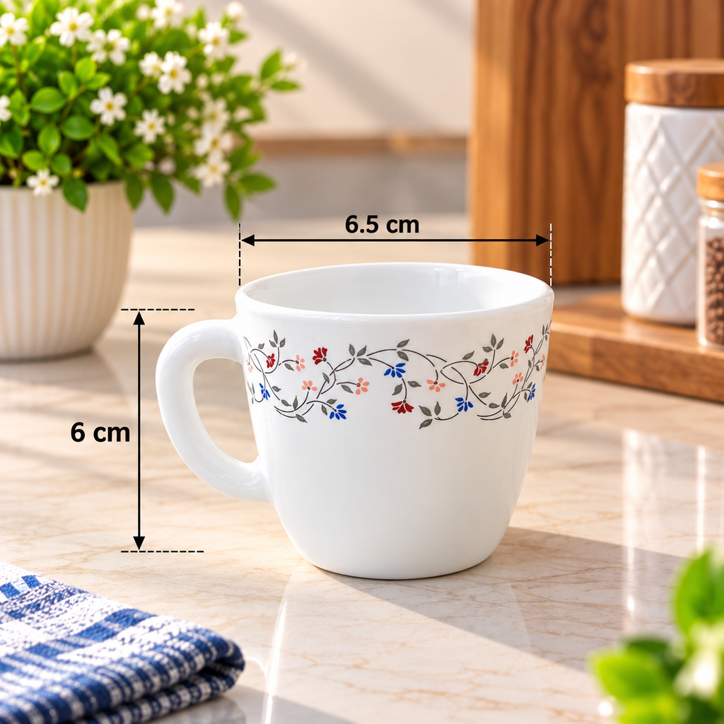LARAH Primrose Cup Set of 6, 100ML Each | Premium Floral Design Tea Cups | Elegant Printed Cups for Tea, Coffee, Milk & Beverages | Stylish Cups for Home, Kitchen & Gifting