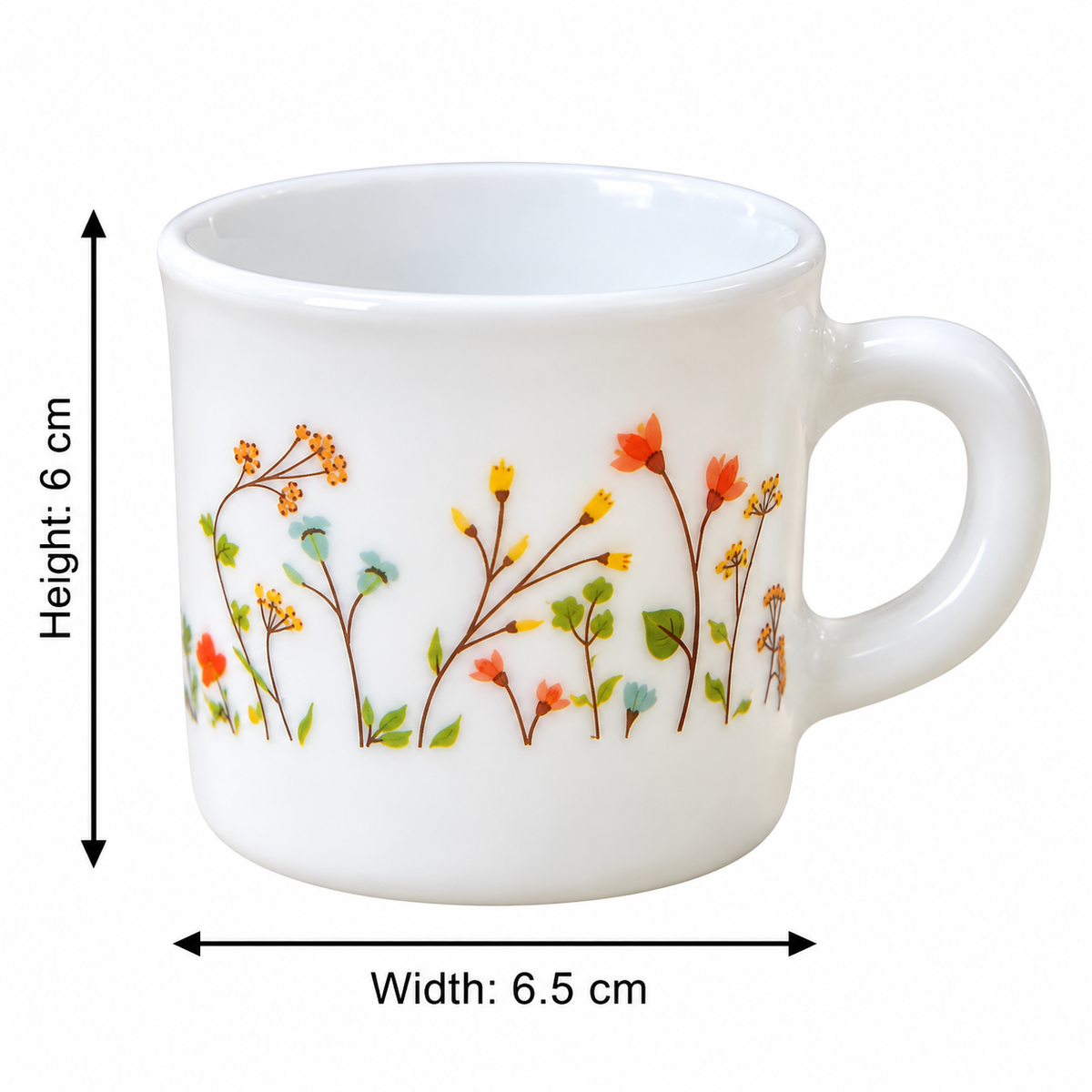 Cello Stella Hanging Garden Cup Set of 6, 100 ML Each | White Floral Printed Tea Cups for Tea, Coffee, Espresso, Green Tea & Serving | Elegant Small Cups for Home, Office and Gifting