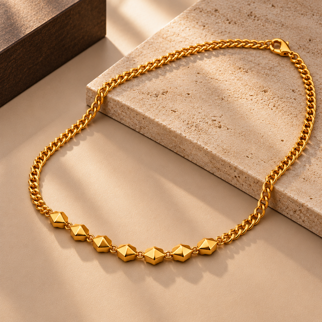 Stainless Steel Gold Finish Geometric Link Chain Necklace for Men, 50 cm Length, 8 mm Width | Stylish Modern Fashion Jewellery for Party Wear, Casual Wear & Gifting