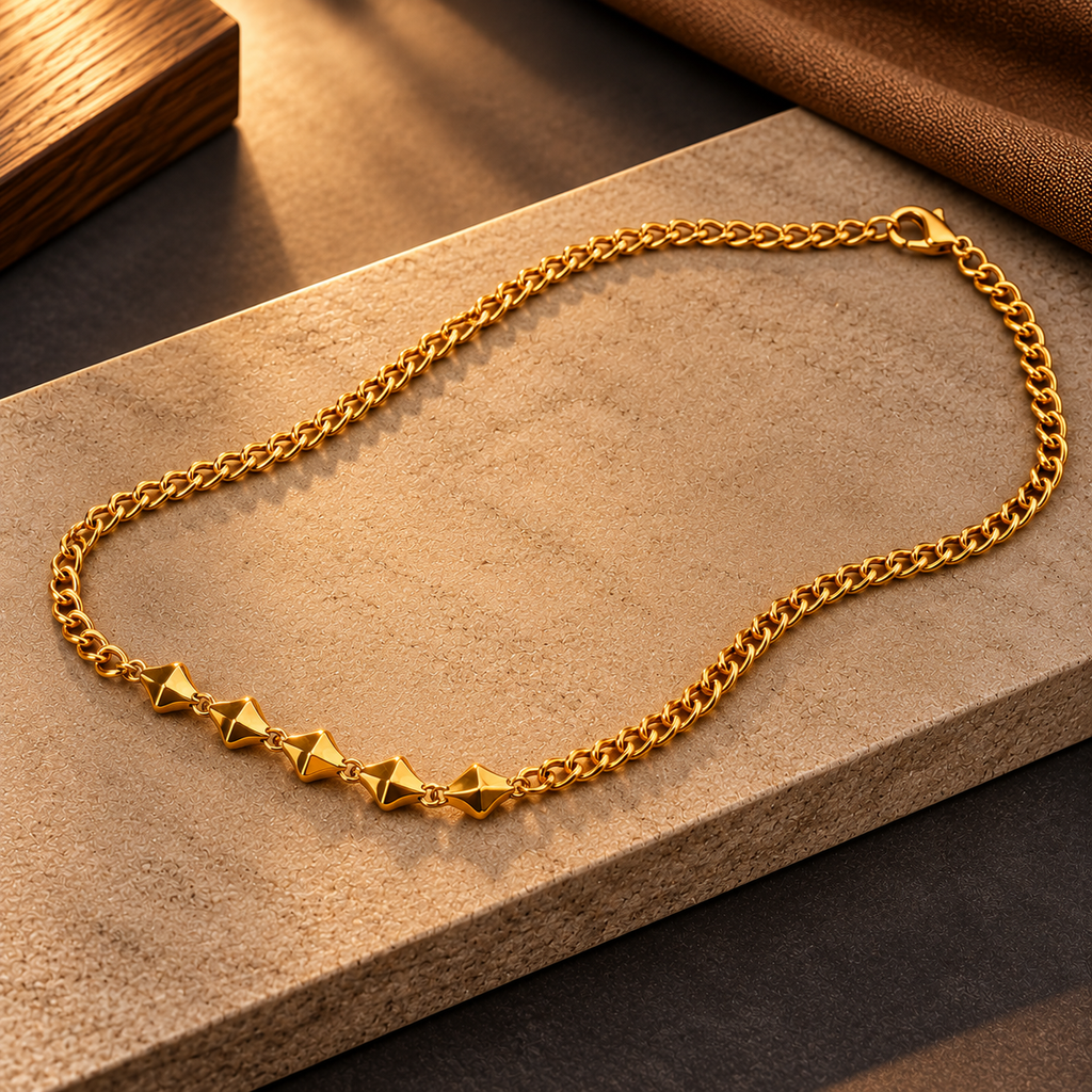 Stainless Steel Gold Finish Geometric Link Chain Necklace for Men, 50 cm Length, 8 mm Width | Stylish Modern Fashion Jewellery for Party Wear, Casual Wear & Gifting