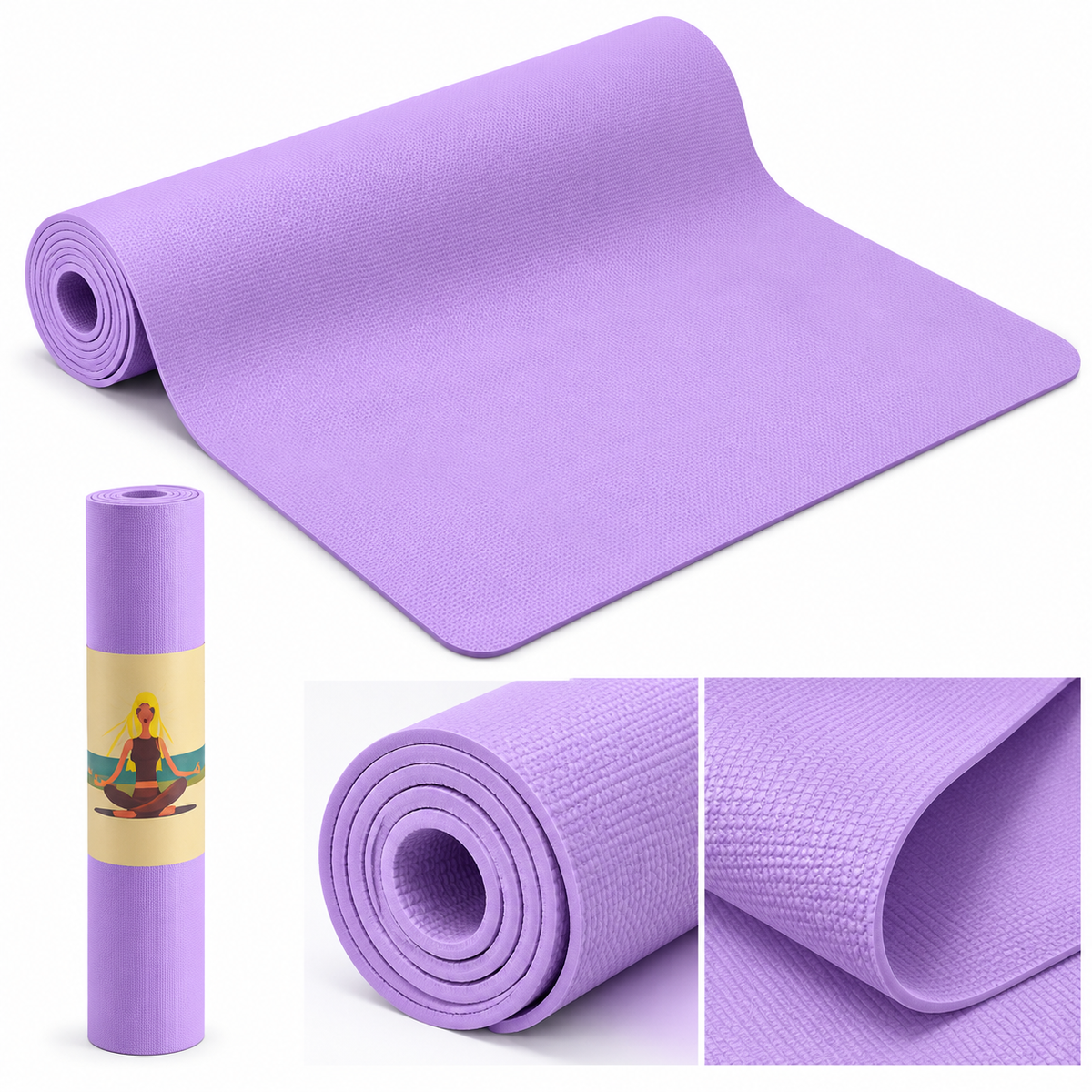 Lavender Yoga Mat 6mm Thick, 72 x 24 Inch Large Non-Slip Exercise Mat for Men & Women | Cushioned Water-Resistant Fitness Mat for Yoga, Pilates, Stretching, Workout & Home Gym