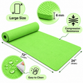 Green Yoga Mat 6mm Thick, 72 x 24 Inch Large Non-Slip Exercise Mat for Men & Women | Cushioned Water-Resistant Fitness Mat for Yoga, Pilates, Stretching, Workout & Home Gym