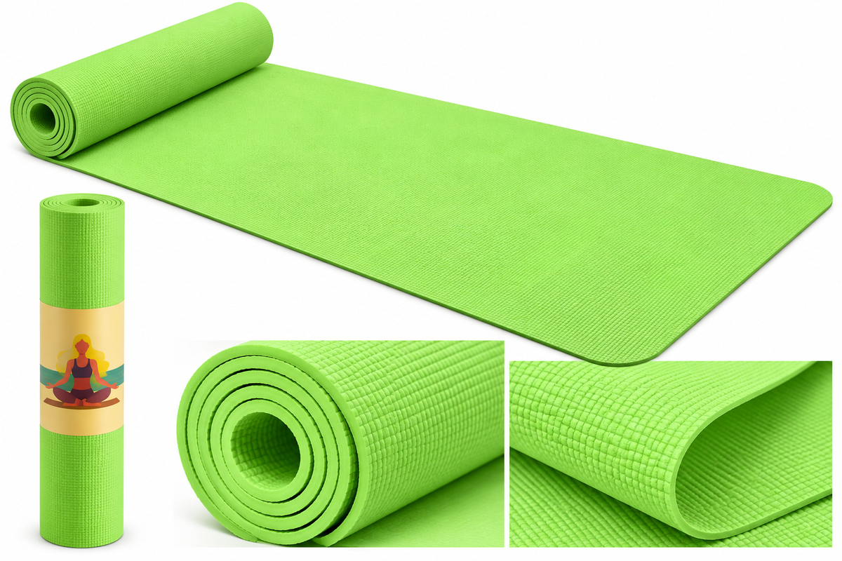 Green Yoga Mat 6mm Thick, 72 x 24 Inch Large Non-Slip Exercise Mat for Men & Women | Cushioned Water-Resistant Fitness Mat for Yoga, Pilates, Stretching, Workout & Home Gym