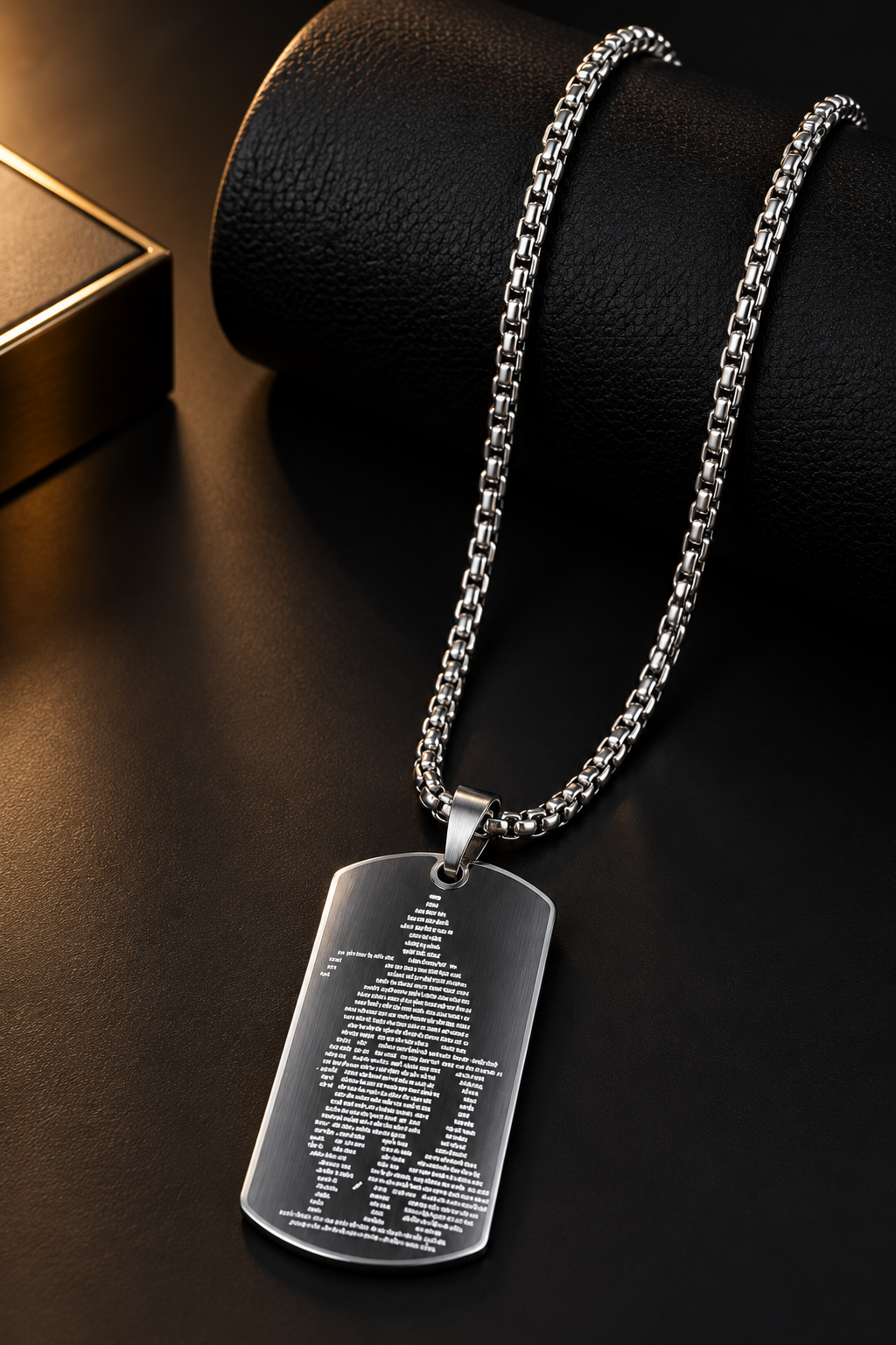 Stainless Steel Silver Rectangular Pendant Necklace for Men, 56 cm Length, 2 mm Chain Width | Military Style Pendant Chain, Stylish Fashion Jewellery for Casual Wear, Party Wear & Gifting