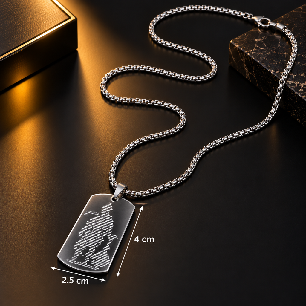 Stainless Steel Silver Rectangular Pendant Necklace for Men, 56 cm Length, 2 mm Chain Width | Military Style Pendant Chain, Stylish Fashion Jewellery for Casual Wear, Party Wear & Gifting
