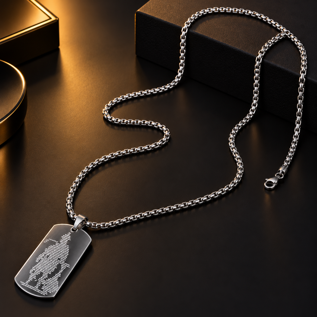 Stainless Steel Silver Rectangular Pendant Necklace for Men, 56 cm Length, 2 mm Chain Width | Military Style Pendant Chain, Stylish Fashion Jewellery for Casual Wear, Party Wear & Gifting