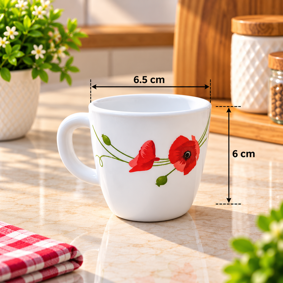 LARAH Red Carnation Cup Set of 6, 100ML Each | Elegant Red Floral Printed Tea Cups | Stylish Cups for Tea, Coffee, Milk & Beverages | Premium Kitchen and Dining Crockery