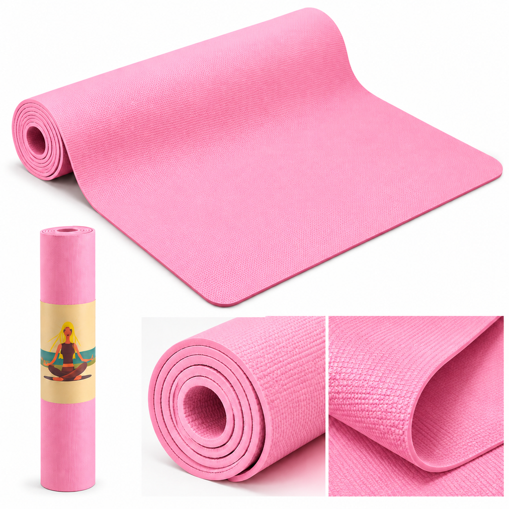 Pink Yoga Mat 6mm Thick, 72 x 24 Inch Large Non-Slip Exercise Mat for Men & Women | Cushioned Water-Resistant Fitness Mat for Yoga, Pilates, Stretching, Workout & Home Gym