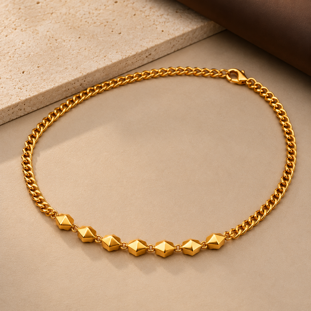 Stainless Steel Gold Finish Geometric Link Chain Necklace for Men, 50 cm Length, 8 mm Width | Stylish Modern Fashion Jewellery for Party Wear, Casual Wear & Gifting