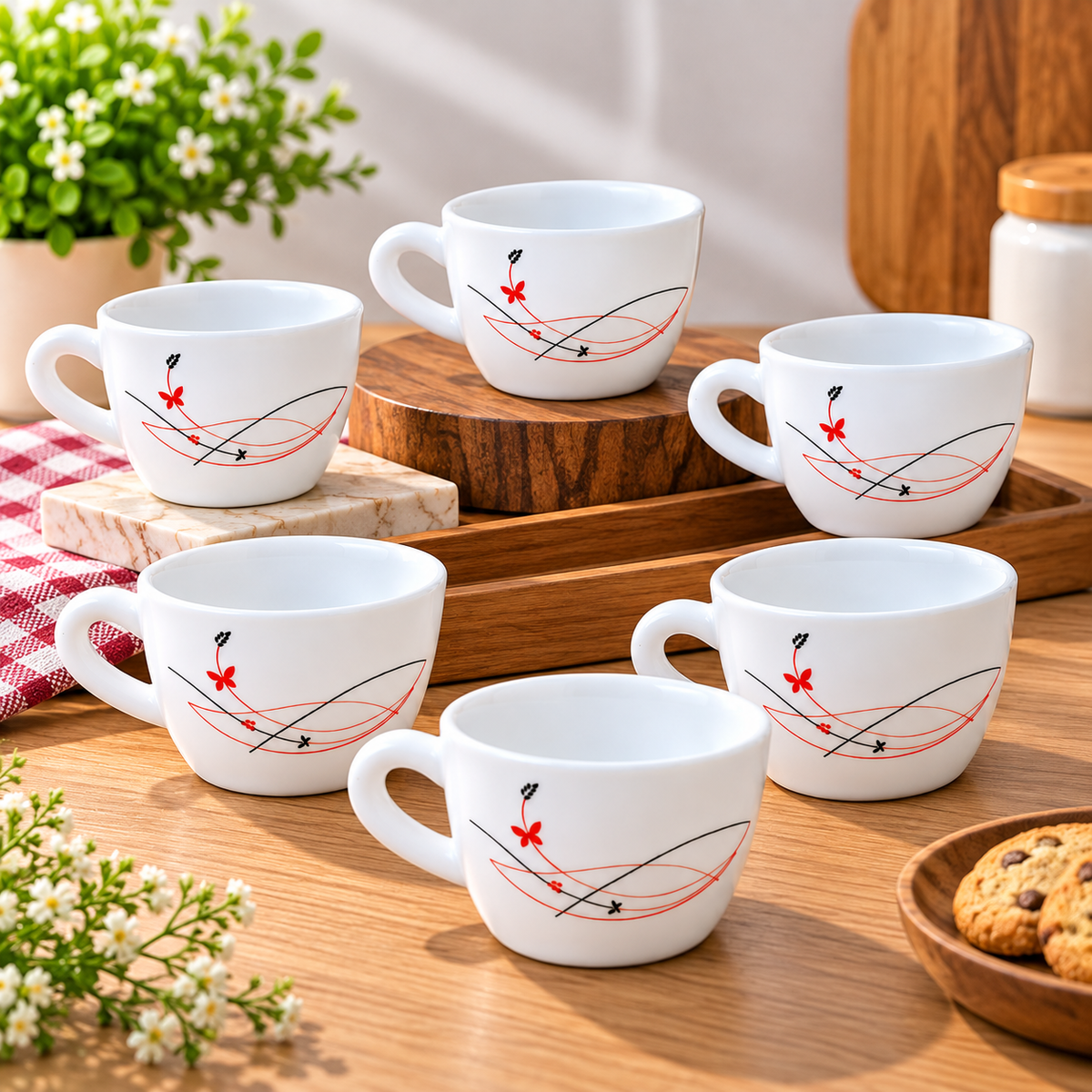 Cello Queen Cup Lush Fiesta 130 ML, Pack of 6 | Elegant Floral Design Tea Cups for Tea, Coffee, Milk & Hot Beverages | Stylish Cups for Home, Office & Daily Use