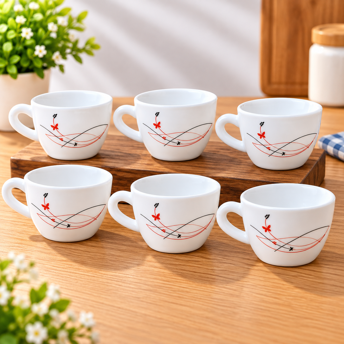 Cello Queen Cup Lush Fiesta 130 ML, Pack of 6 | Elegant Floral Design Tea Cups for Tea, Coffee, Milk & Hot Beverages | Stylish Cups for Home, Office & Daily Use