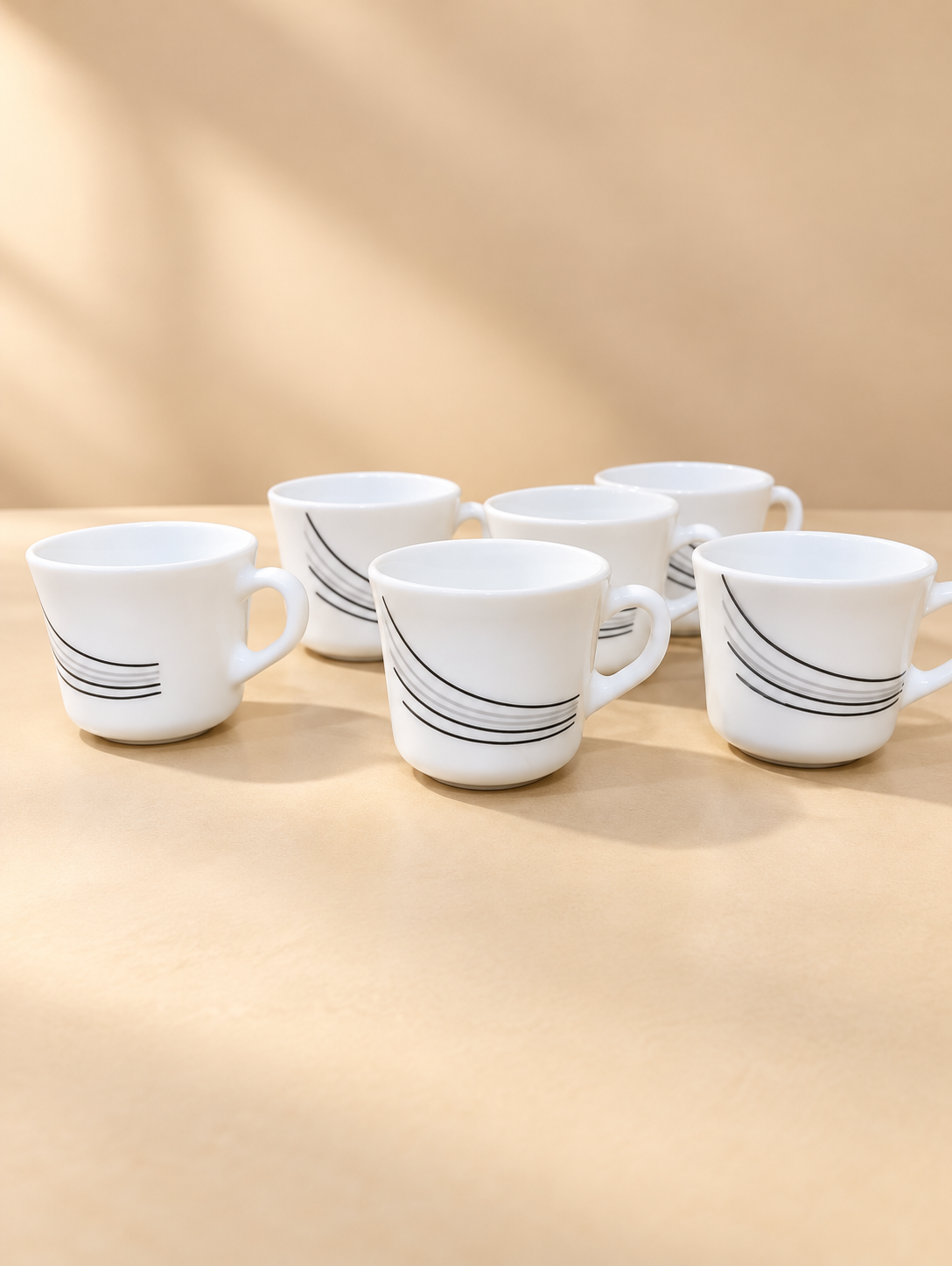 Cello Ricca Black Rays Cup Set 130 ML, Pack of 6 | Premium White Tea and Coffee Cups | Stylish Printed Cups for Tea, Coffee, Milk and Everyday Use