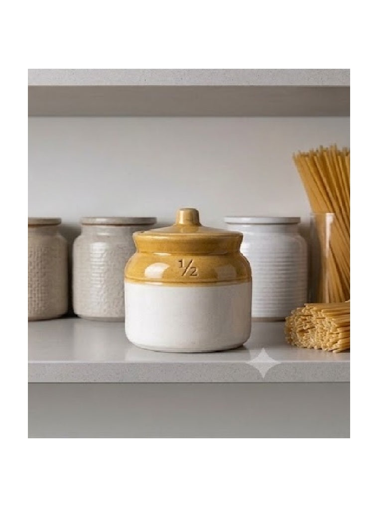 Barniwala 250 ML Ceramic Cylindrical Storage Jar with Lid | Premium Kitchen Container for Pickle, Achar, Spices, Sugar, Tea, Coffee, Dry Fruits & Snacks | Stylish Pantry Organizer & Food Storage Canister
