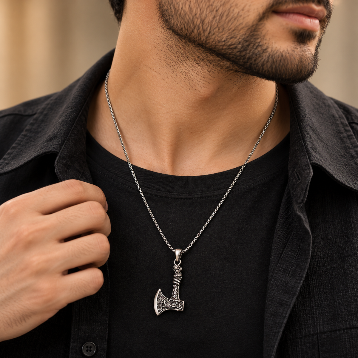 Stainless Steel Silver Axe Pendant Necklace for Men, 62 cm Long, 2 mm Chain Width | Antique Viking Style Hatchet Pendant, Gothic Fashion Jewellery for Party Wear, Casual Wear & Gifting
