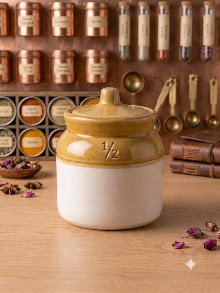 Barniwala 250 ML Ceramic Cylindrical Storage Jar with Lid | Premium Kitchen Container for Pickle, Achar, Spices, Sugar, Tea, Coffee, Dry Fruits & Snacks | Stylish Pantry Organizer & Food Storage Canister