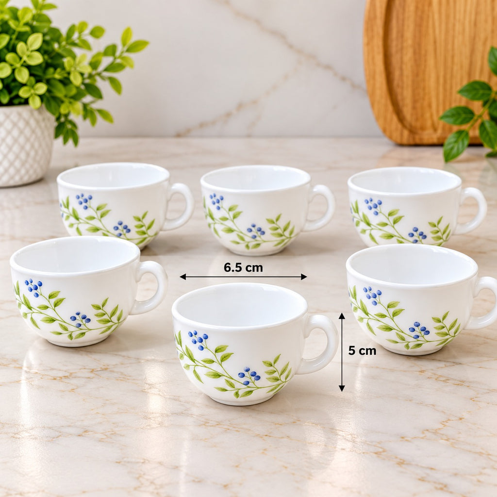 La Opala Lush Greens Glass Cups Set of 6, 100 ML Capacity Each, Elegant Green Design, Stylish Drinkware for Home, Office and Everyday Use