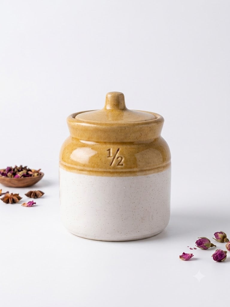 Barniwala 250 ML Ceramic Cylindrical Storage Jar with Lid | Premium Kitchen Container for Pickle, Achar, Spices, Sugar, Tea, Coffee, Dry Fruits & Snacks | Stylish Pantry Organizer & Food Storage Canister